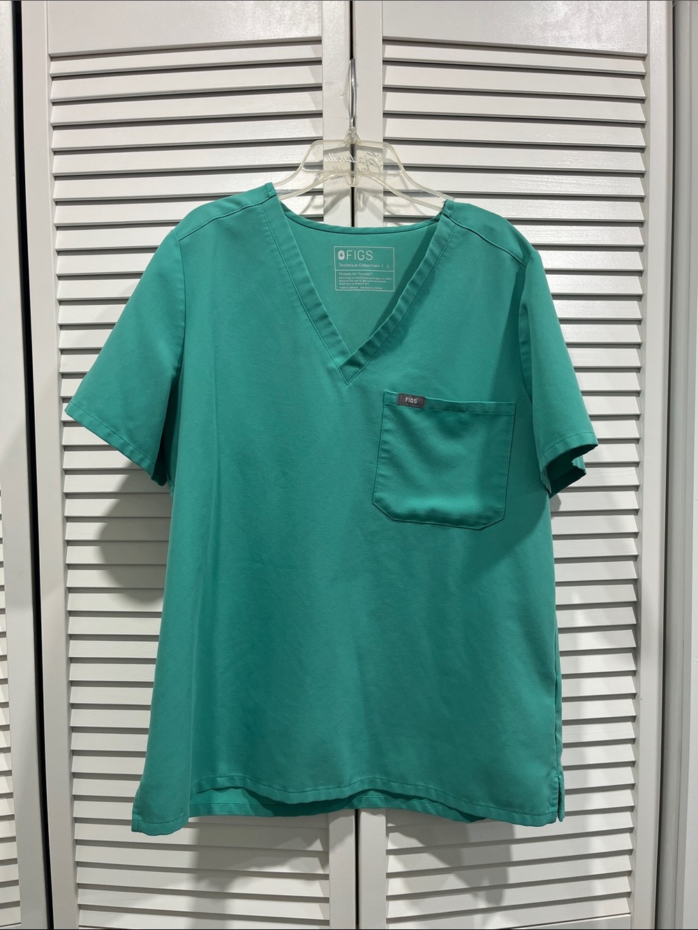 Figs Teal V-Neck Medical Scrub Top with Chest Pocket